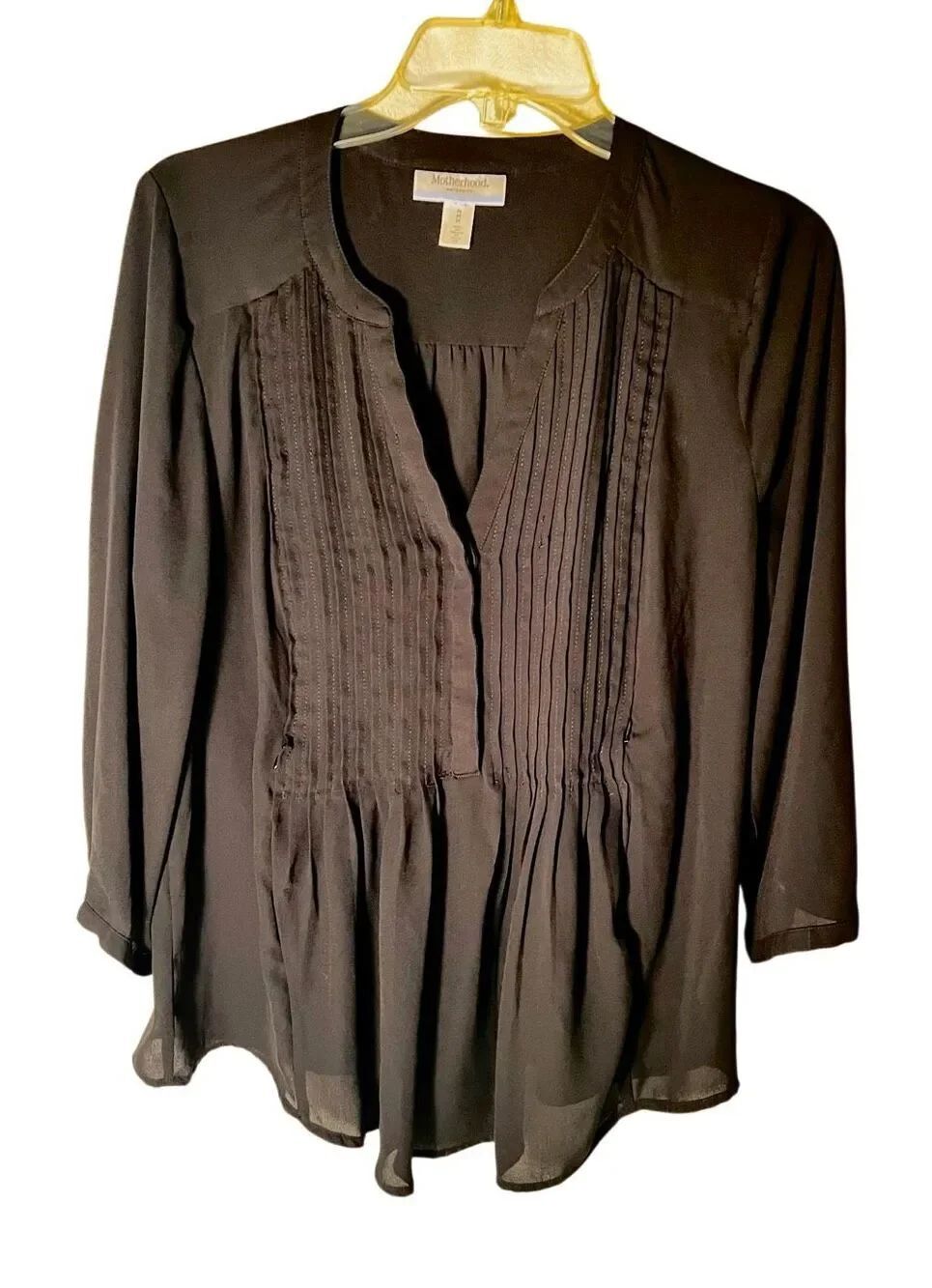 Motherhood Maternity Nursing Blouse Lightweight Pintuck Pleated Black Top